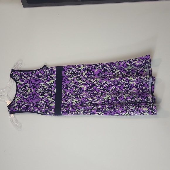 TEKGEAR Navy Purple Lime Green Fleur De Lis Modest Sleeveless Athletic Dress - Picture 6 of 8